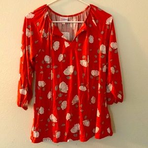 XXS Coral & White LuLaRoe Debra Peasant Top - NWT